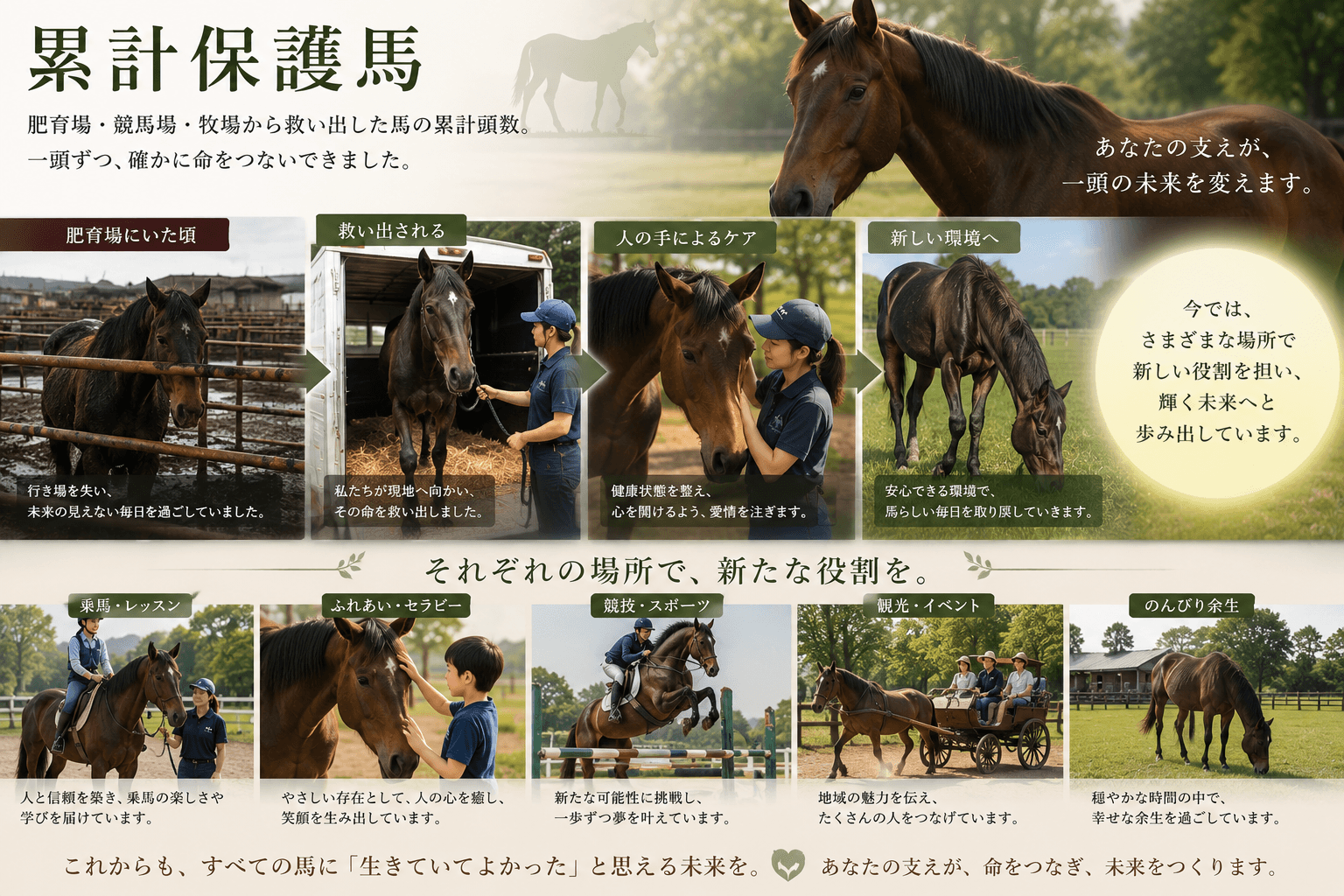 保護馬の写真コラージュ